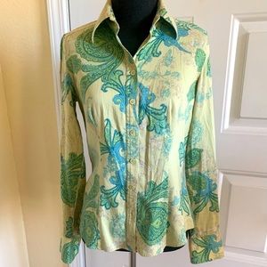 Ann Taylor Green Paisley Cotton Button Down Shirt